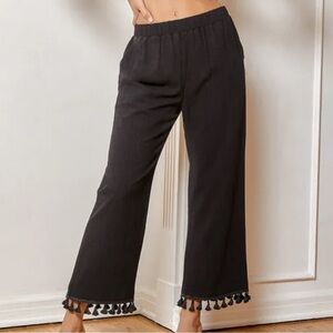 Lulus Line in the Sand Wide-Leg Tassel Pants Women’s Black Size Small